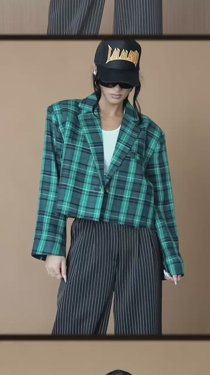 Magic Graffiti Plaid Cropped Blazer