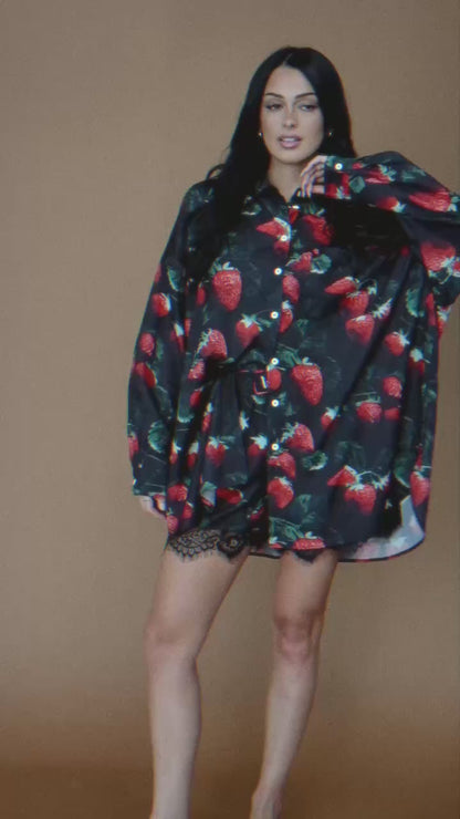 Soul Searching Ultra Oversized Button Up in Strawberries