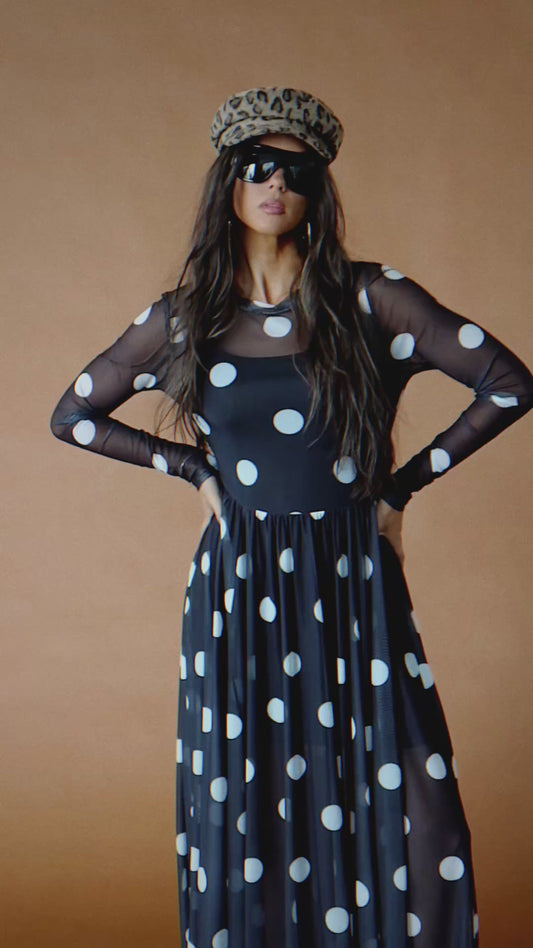 More You Mesh Maxi Dress in Polka Dot