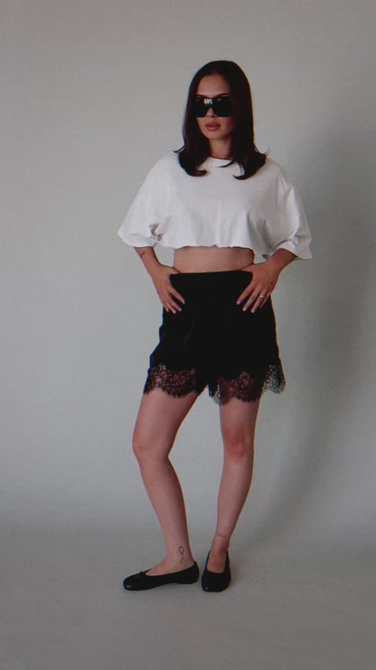 Black Swan Satin + Lace Bloomer Shorts
