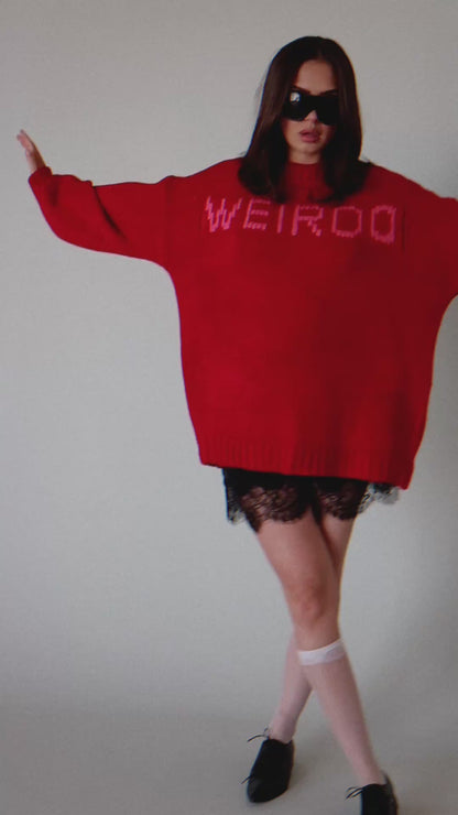 I’m A Weirdo Slouchy Knit in Red + Pink