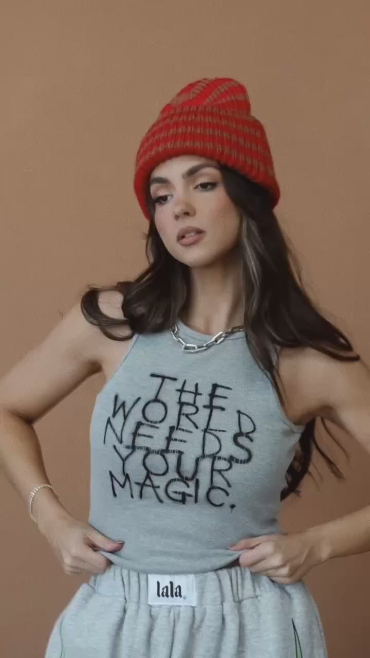 The World Needs Your Magic Graffiti Tank in Grey – Dressed in Lala