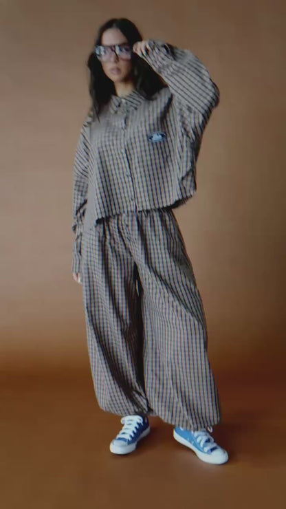 Meant to Be Boxy Cropped Button Up in Brown Plaid