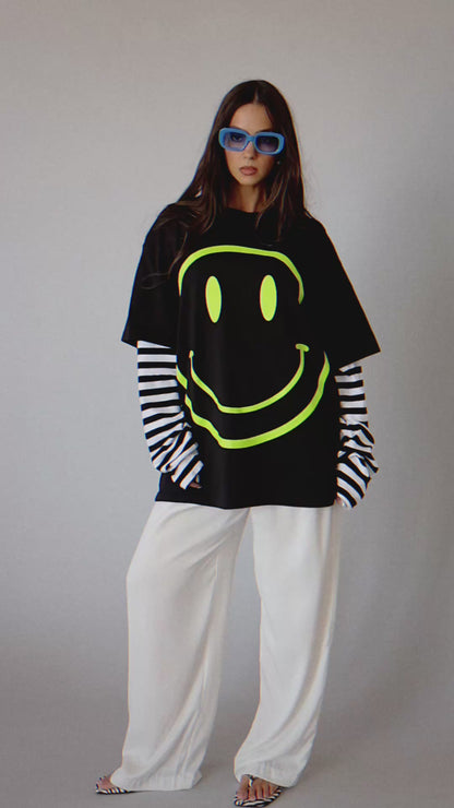 The World Needs Your Magic Layered Tee in Neon + Stripes