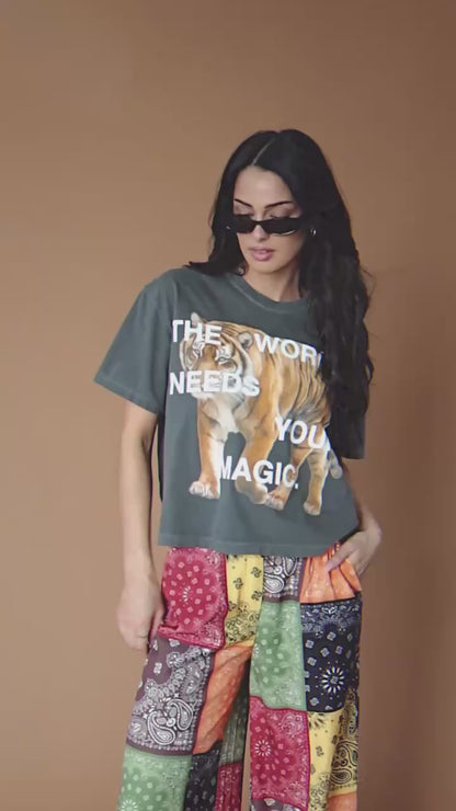 TWNYM Fierce Tiger Crop Tee in Charcoal *RESTOCKED*