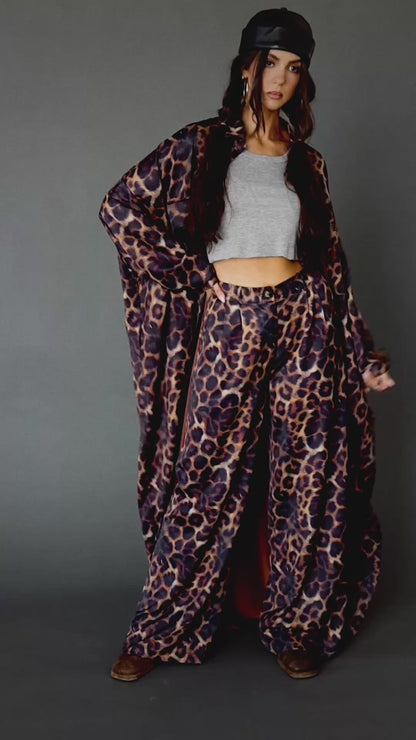 Bad Cat Satin Wide Leg Trousers in Leopard