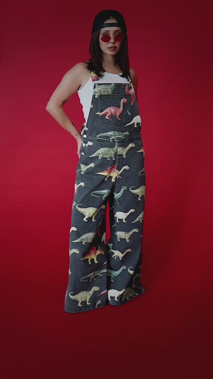 Dino Delirium Wide Leg Workwear Overalls