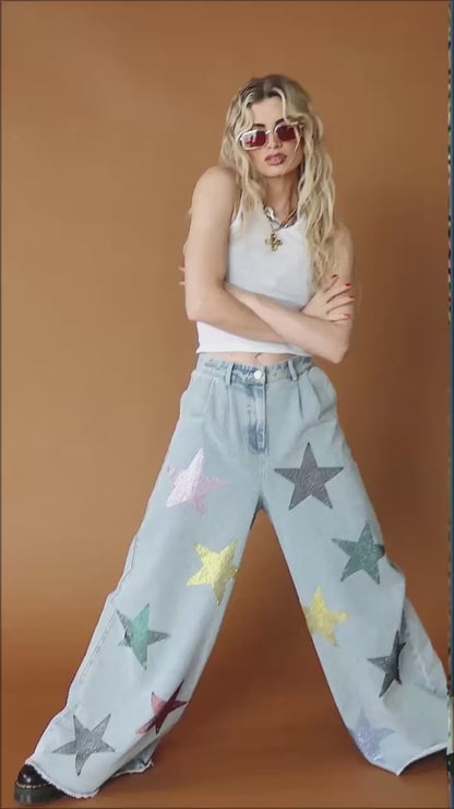 Electric Lover Wide Leg Denim Trousers