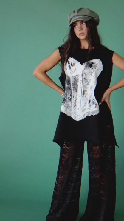 I Do What I Want Cut Off Corset Sweatshirt in Black