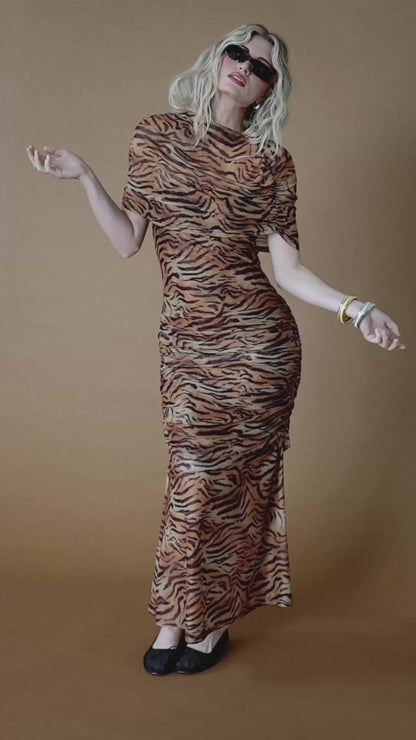Girl From Mars Mesh Dress + Shawl in Tiger Stripes