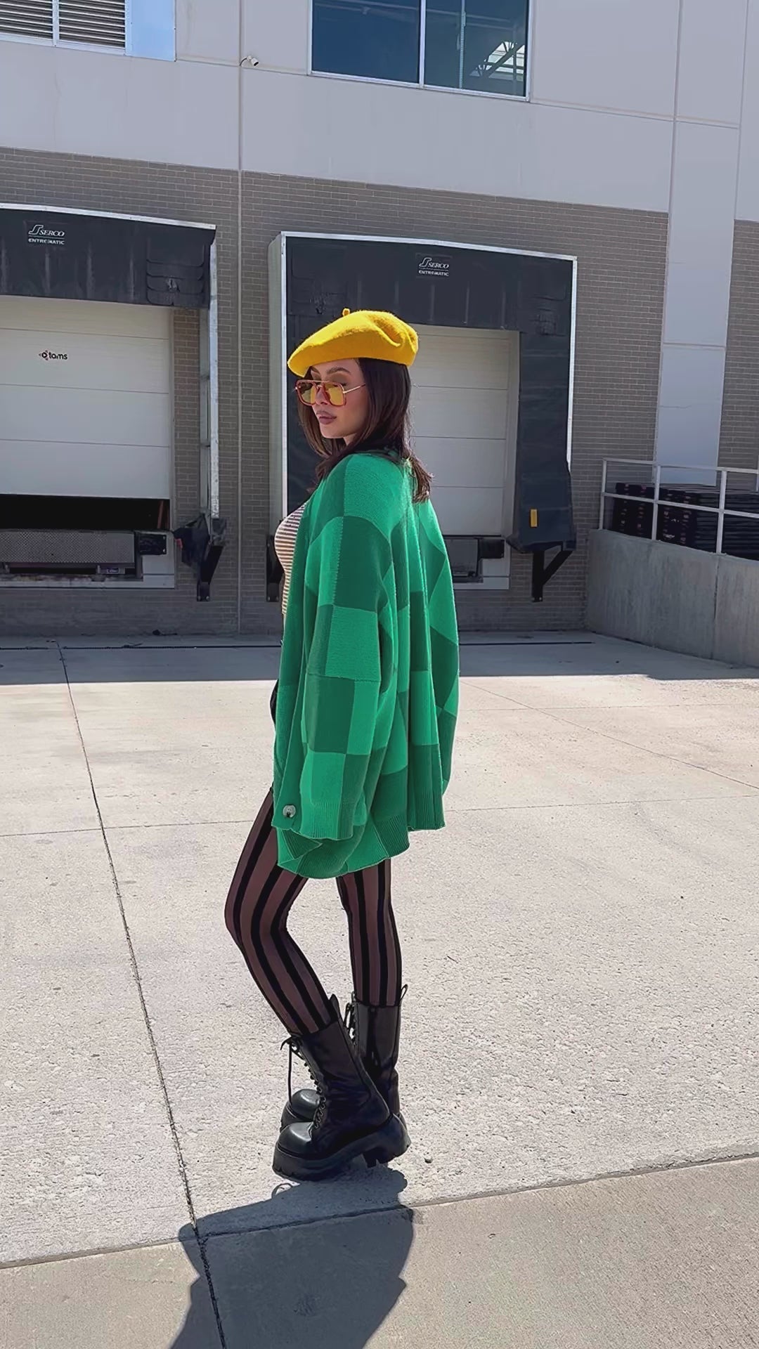 Love You Oversized Checkerboard Cardigan in Green Girl