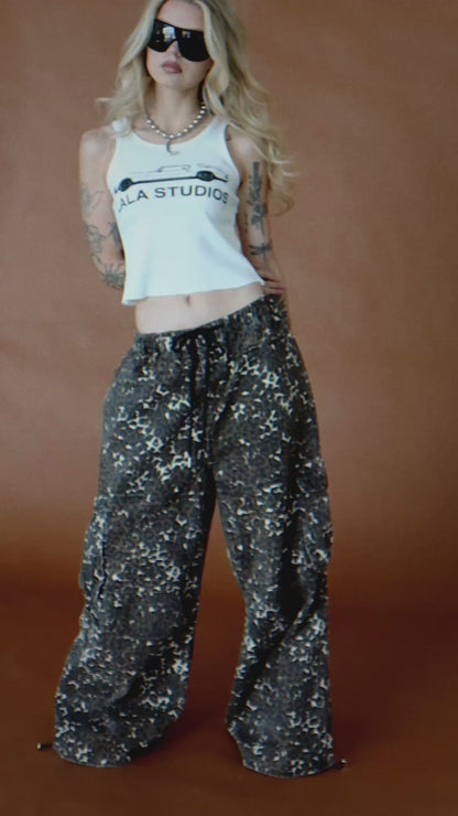 You Don't Own Me Ultra Wide Leg Cargo Pants in Leopard