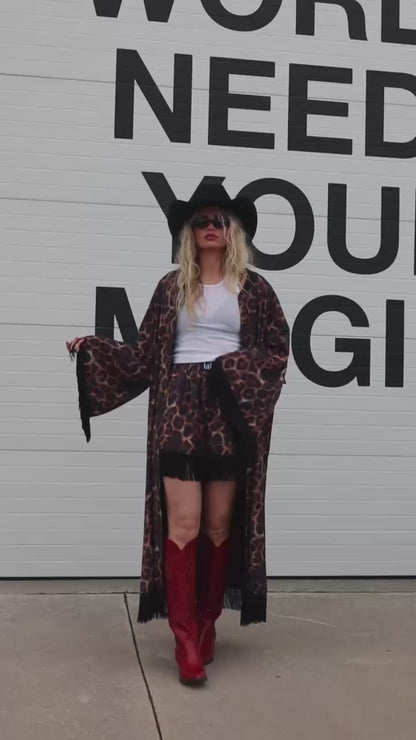 I Love Your Aura Leopard Fringe Kimono