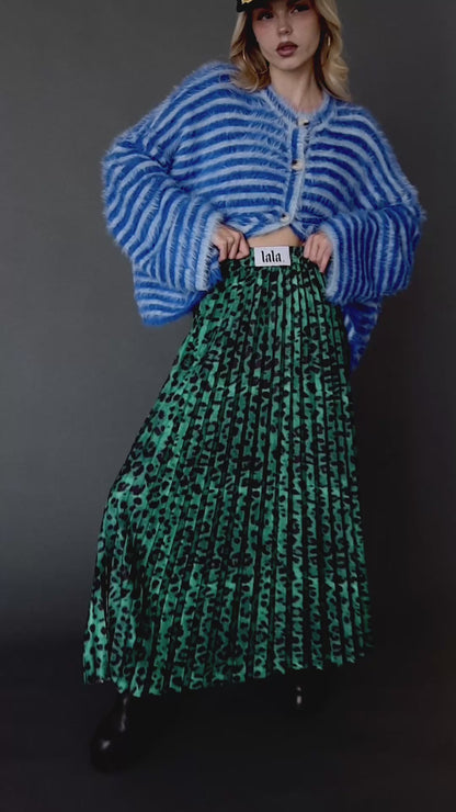 Untamable Pleated Midi Skirt in Emerald Leopard