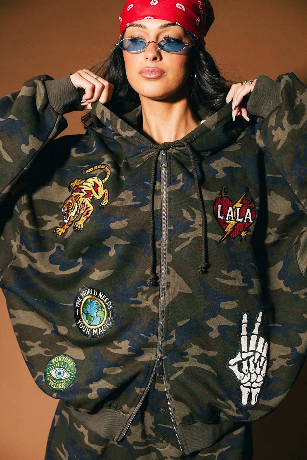 Rebel Heart Camo Patched Zip Up Hoodie – Dressed in Lala