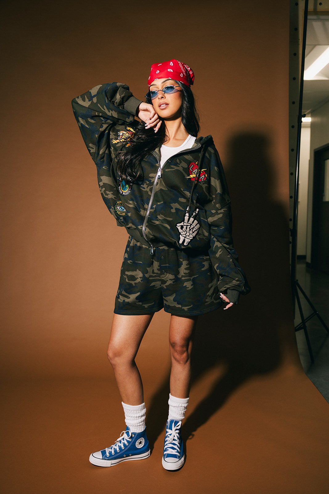Rebel Heart Camo Patched Zip Up Hoodie - Dressed in Lala