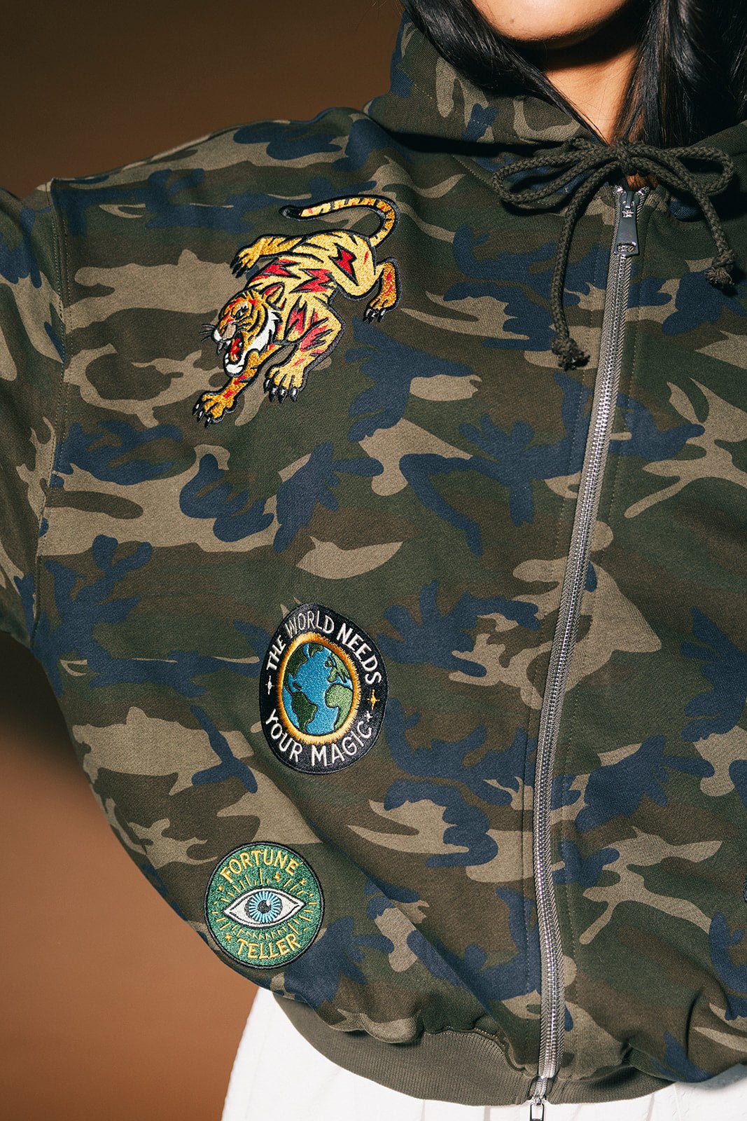 Rebel Heart Camo Patched Zip Up Hoodie - Dressed in Lala
