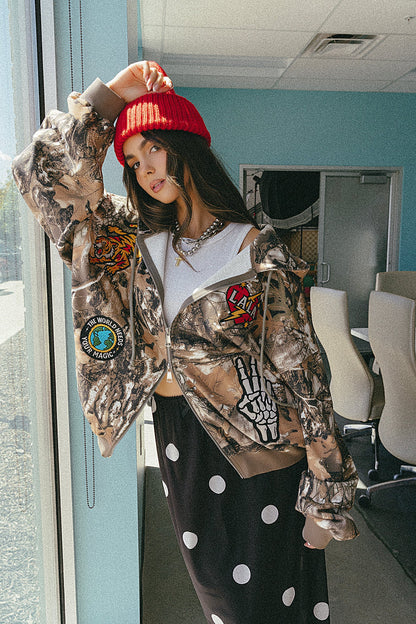 Rebel Heart Camo Patched Zip Up Hoodie - Dressed in Lala