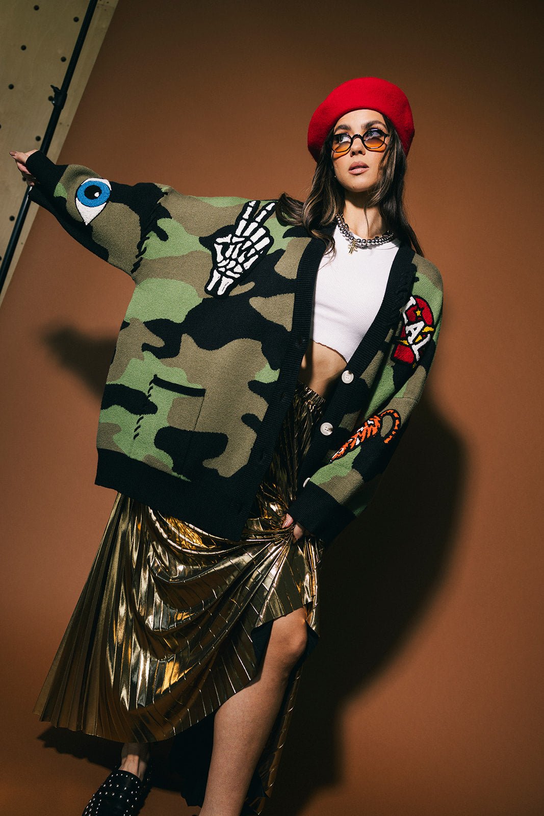 Rebel Heart Patched Oversized Camo Cardigan - Dressed in Lala