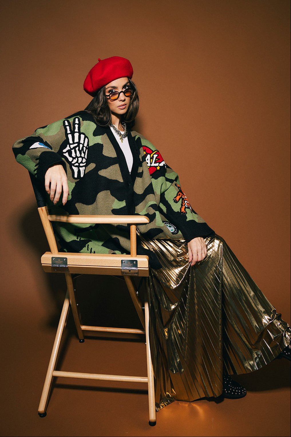 Rebel Heart Patched Oversized Camo Cardigan - Dressed in Lala