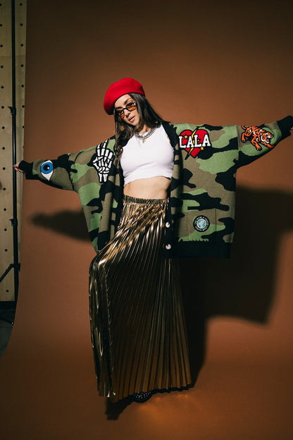 Rebel Heart Patched Oversized Camo Cardigan - Dressed in Lala