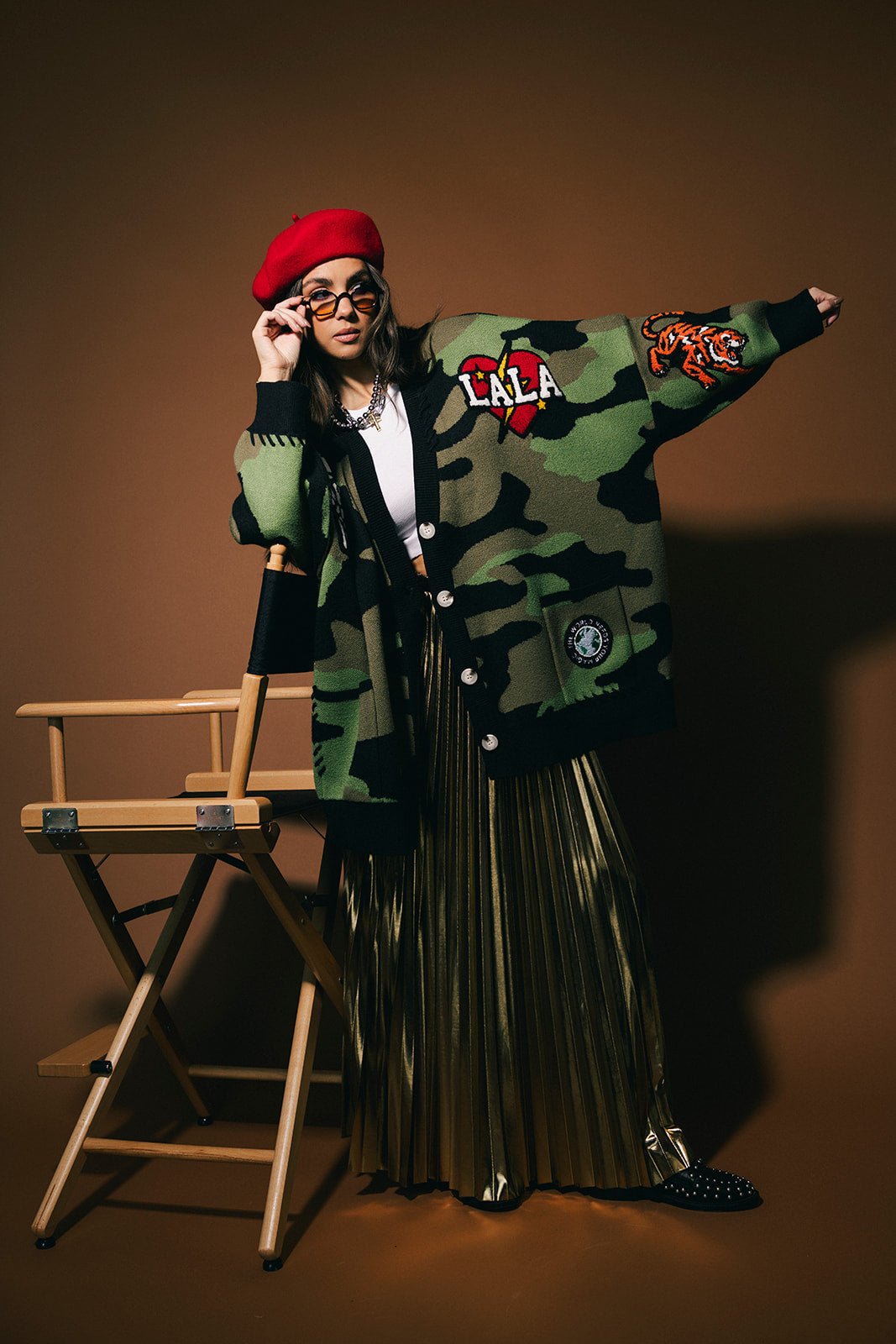 Rebel Heart Patched Oversized Camo Cardigan - Dressed in Lala