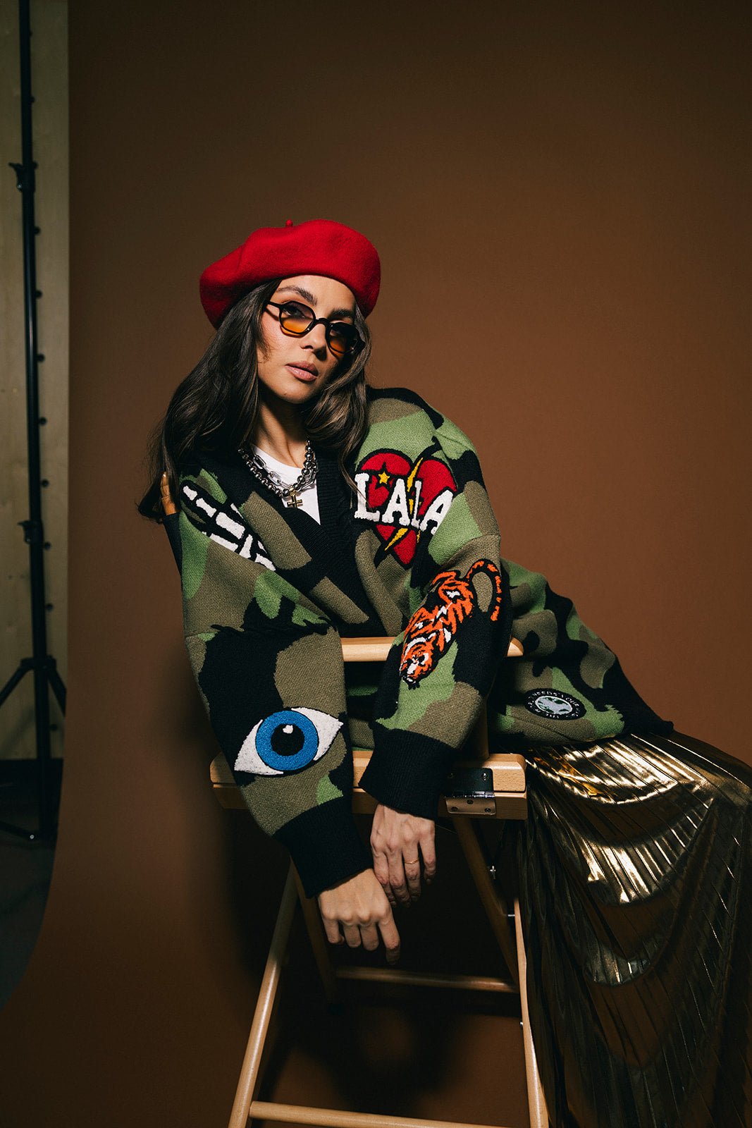 Rebel Heart Patched Oversized Camo Cardigan - Dressed in Lala