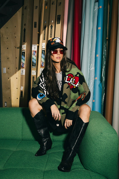 Rebel Heart Patched Oversized Camo Cardigan - Dressed in Lala