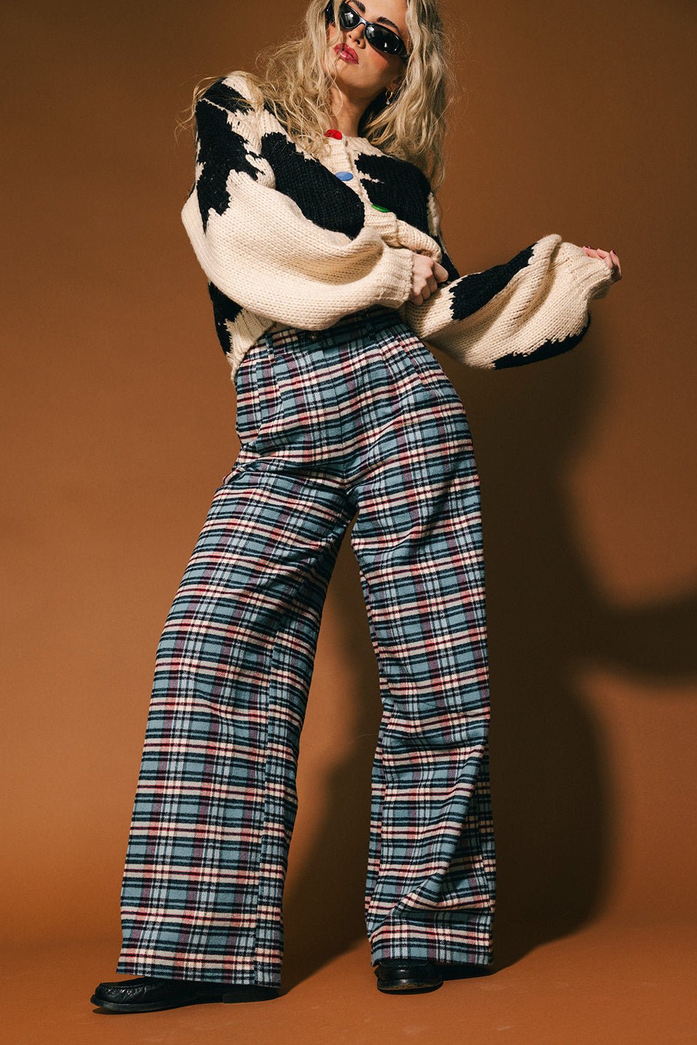 Rebel Road Plaid Wide Leg Trousers in Americana - Dressed in Lala