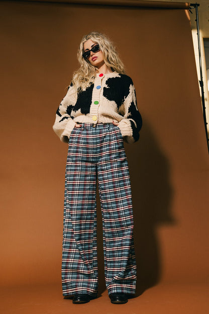 Rebel Road Plaid Wide Leg Trousers in Americana - Dressed in Lala