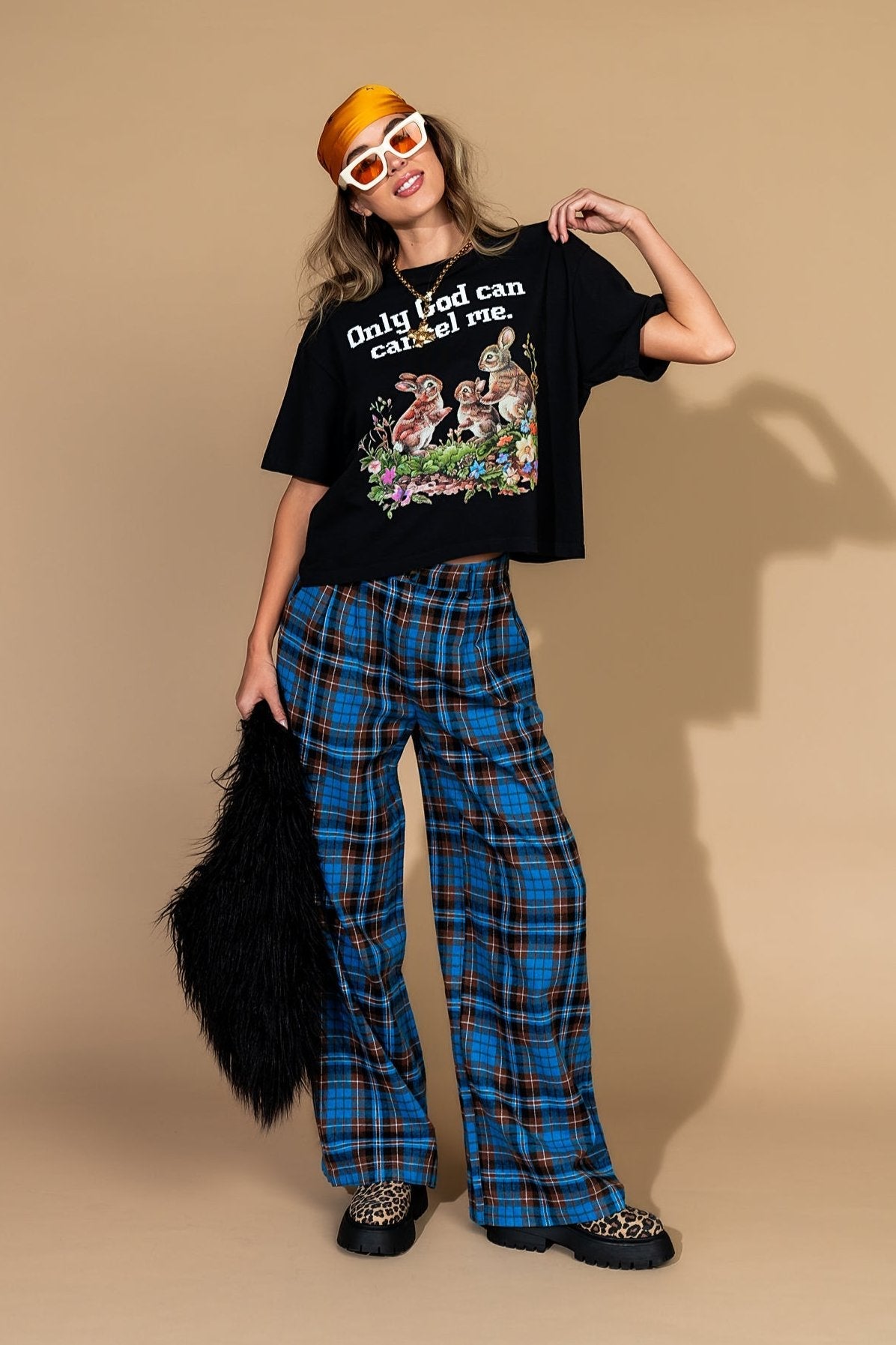 Rebel Road Plaid Wide Leg Trousers in Blue + Brown - Dressed in Lala