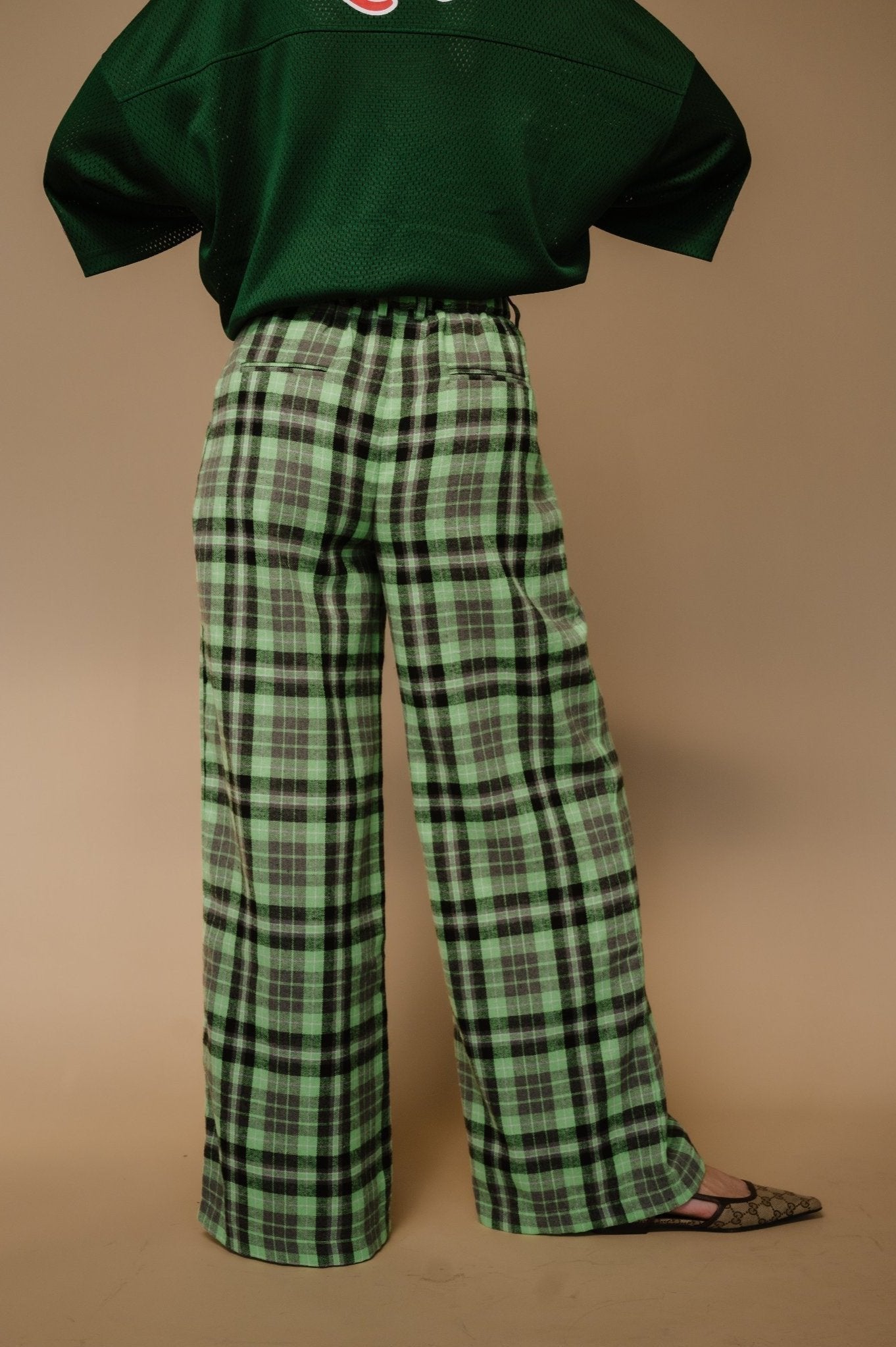 Rebel Road Plaid Wide Leg Trousers in Lime - Dressed in Lala