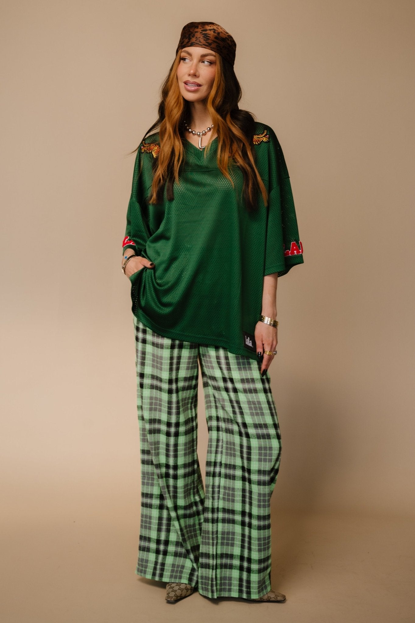 Rebel Road Plaid Wide Leg Trousers in Lime - Dressed in Lala