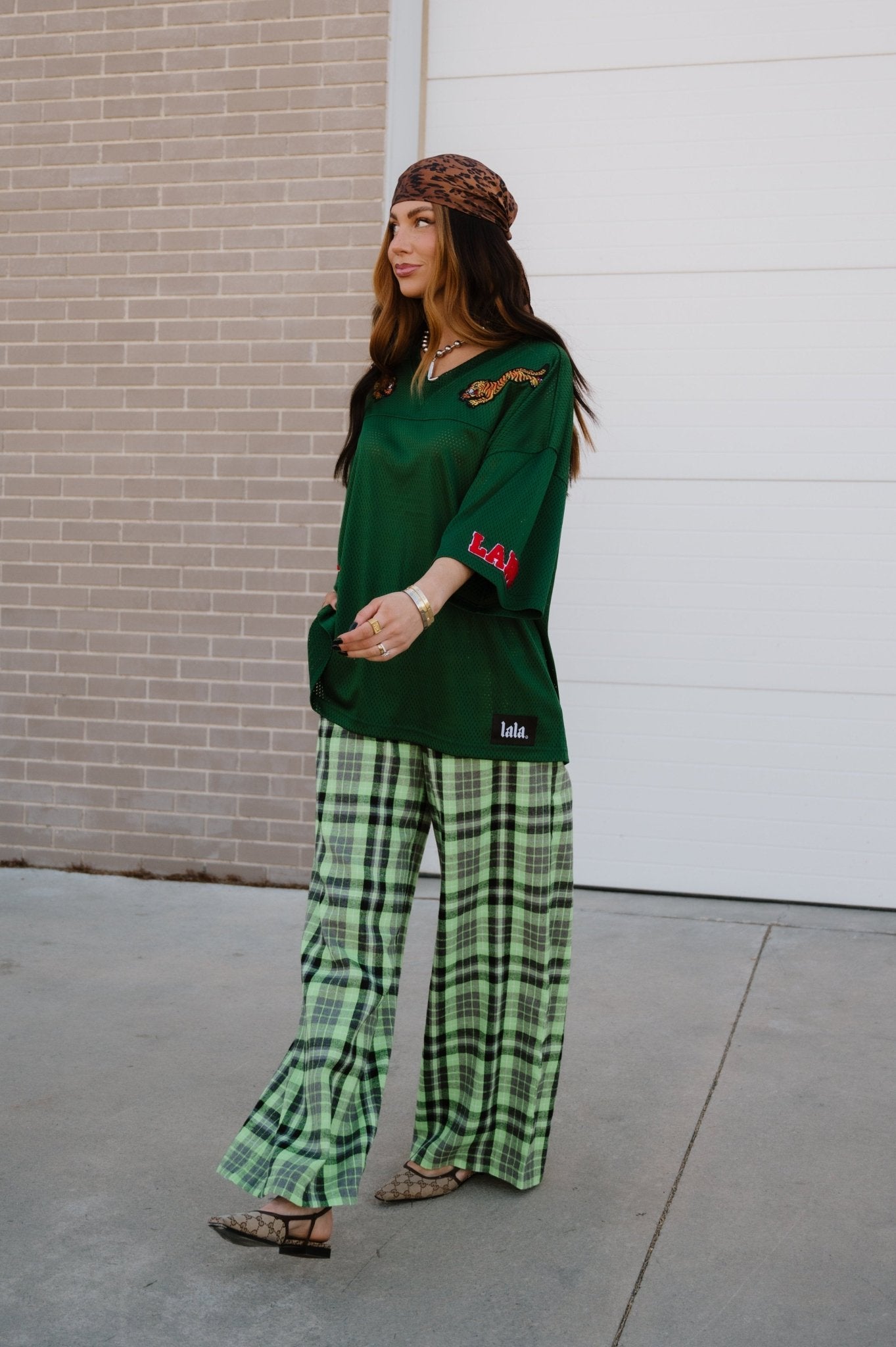 Rebel Road Plaid Wide Leg Trousers in Lime - Dressed in Lala