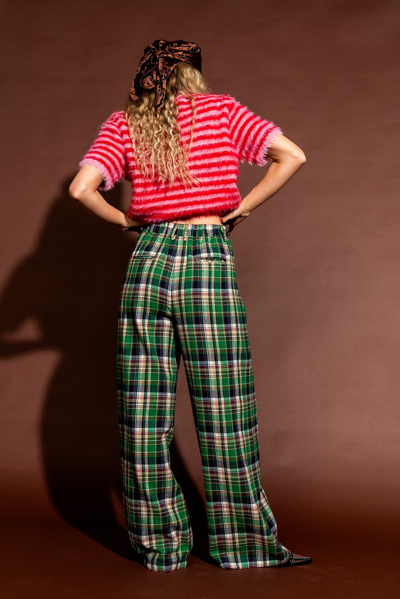 Rebel Road Plaid Wide Leg Trousers in Rose Garden - Dressed in Lala