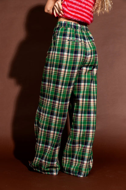 Rebel Road Plaid Wide Leg Trousers in Rose Garden - Dressed in Lala