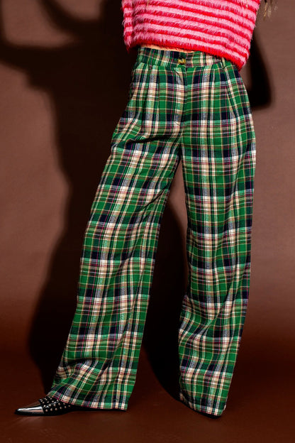 Rebel Road Plaid Wide Leg Trousers in Rose Garden - Dressed in Lala