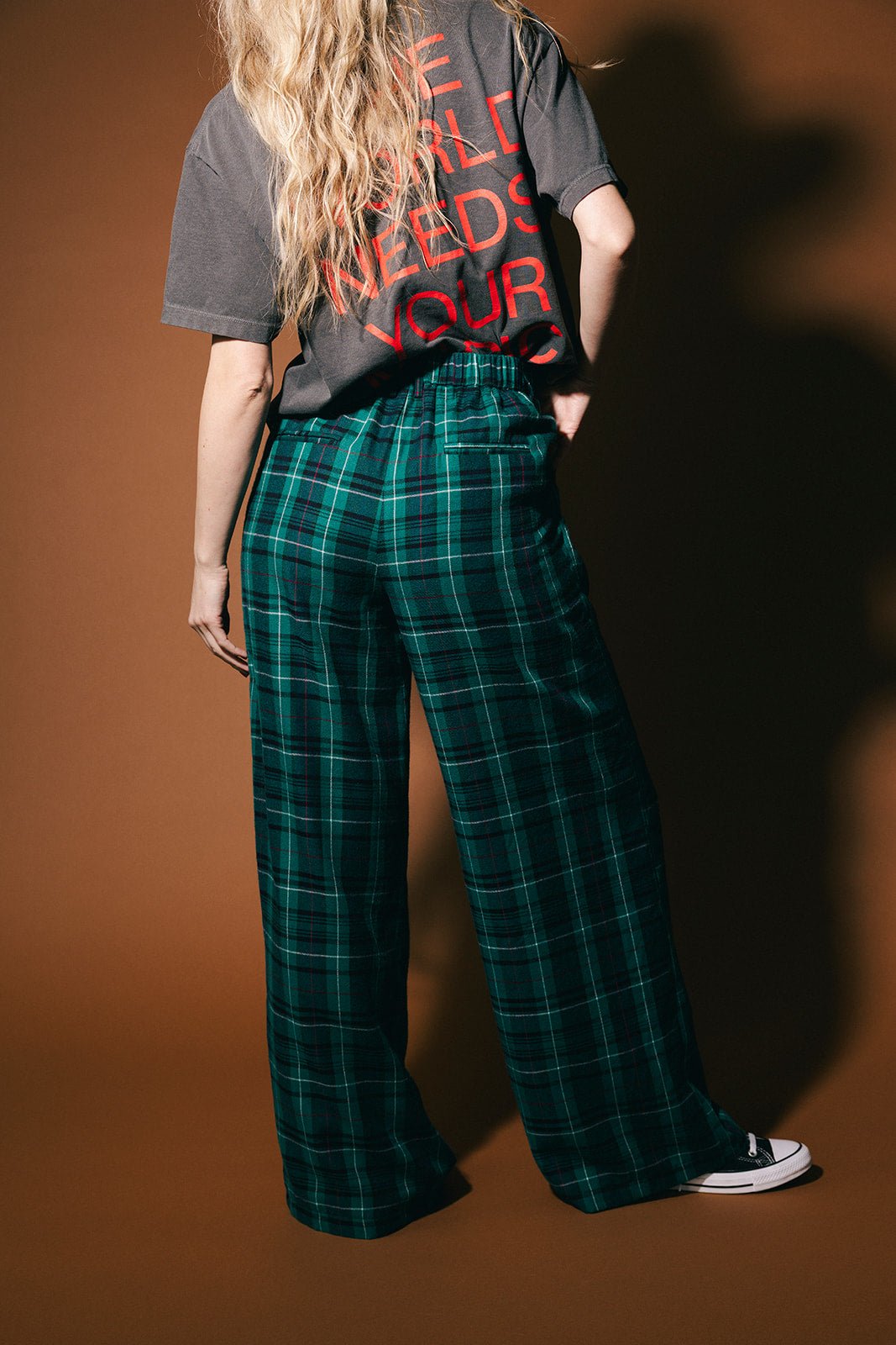 Rebel Road Plaid Wide Leg Trousers in Teal Green - Dressed in Lala