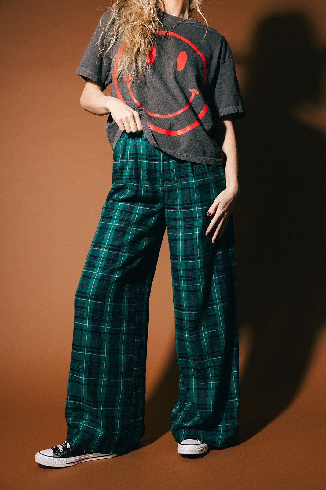 Rebel Road Plaid Wide Leg Trousers in Teal Green - Dressed in Lala