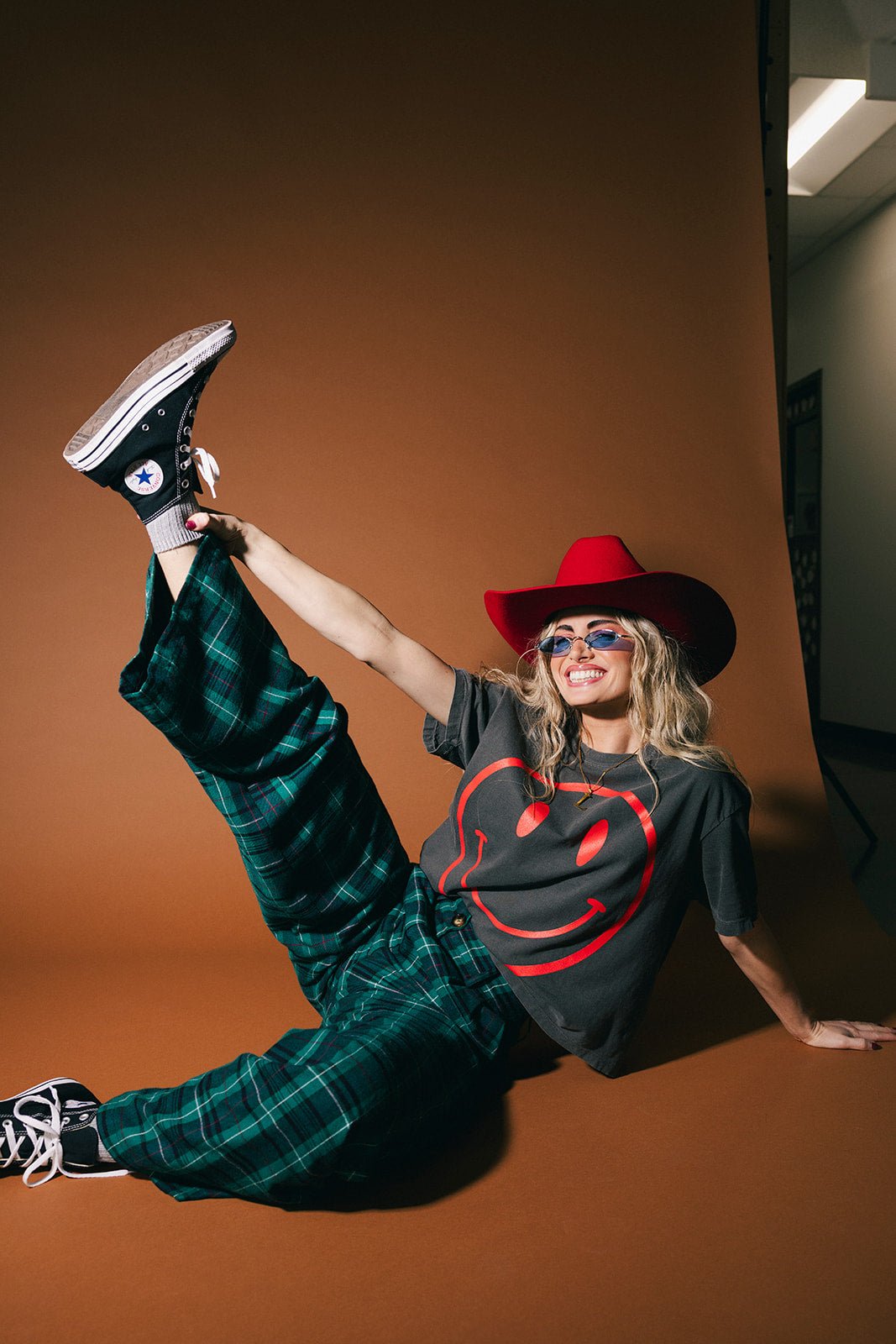 Rebel Road Plaid Wide Leg Trousers in Teal Green - Dressed in Lala