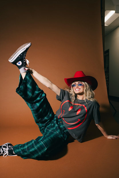 Rebel Road Plaid Wide Leg Trousers in Teal Green - Dressed in Lala