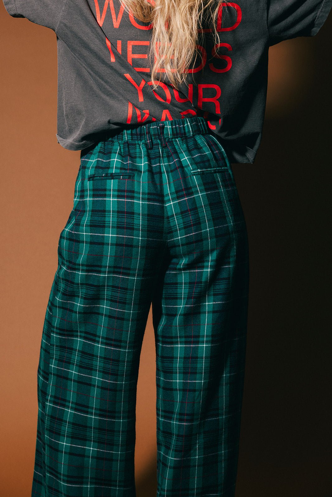 Rebel Road Plaid Wide Leg Trousers in Teal Green - Dressed in Lala