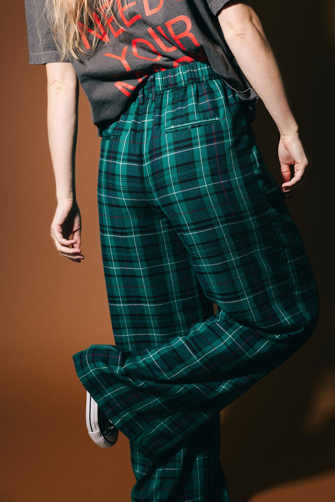 Rebel Road Plaid Wide Leg Trousers in Teal Green - Dressed in Lala