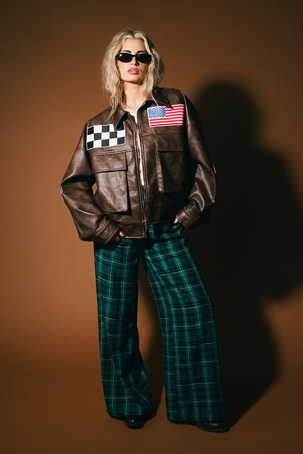 Rebel Road Plaid Wide Leg Trousers in Teal Green - Dressed in Lala