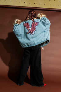 Rebellion Oversized Denim Trucker Jacket with Faux Fur