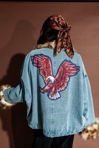 Rebellion Oversized Denim Trucker Jacket with Faux Fur