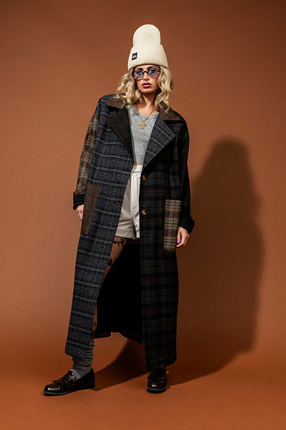 Risk Something Longline Plaid Patchwork Coat - Dressed in Lala