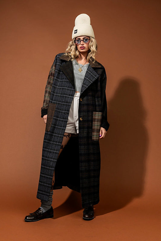 Risk Something Longline Plaid Patchwork Coat - Dressed in Lala