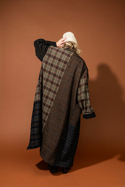 Risk Something Longline Plaid Patchwork Coat - Dressed in Lala