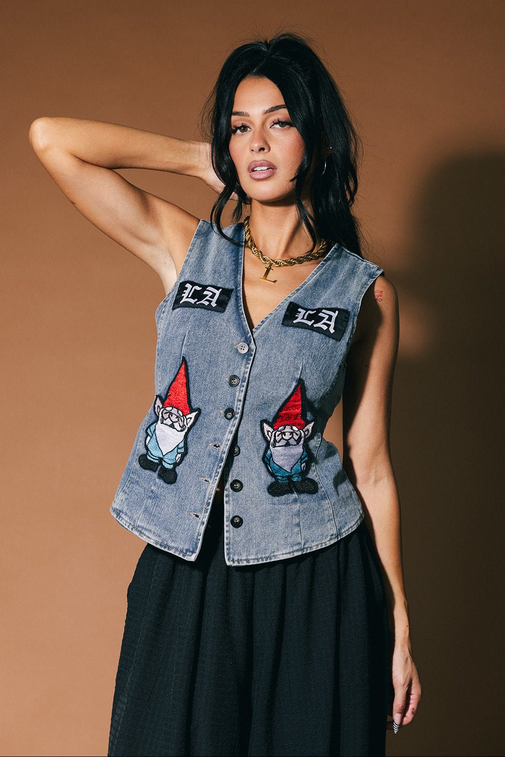 Rolling With The Gnomies Denim Waistcoat Vest - Dressed in Lala